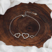 Multi Hearts 925 Sterling Silver Bracelet with Adjustable length